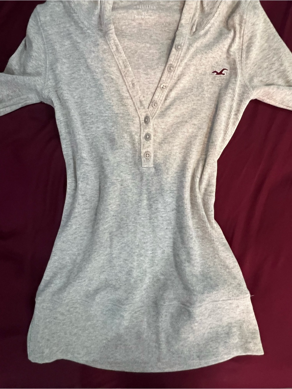 Hollister Long Sleeve Hooded Henley | Heather Gray